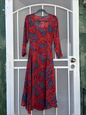 Vintage Red & Purple Floral-Print Women's Dress